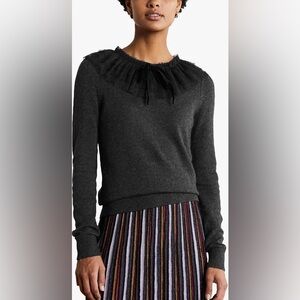 NWT Boden Felicity Bow Tulle crew neck wool alpaca blend charcoal gray sweater 4